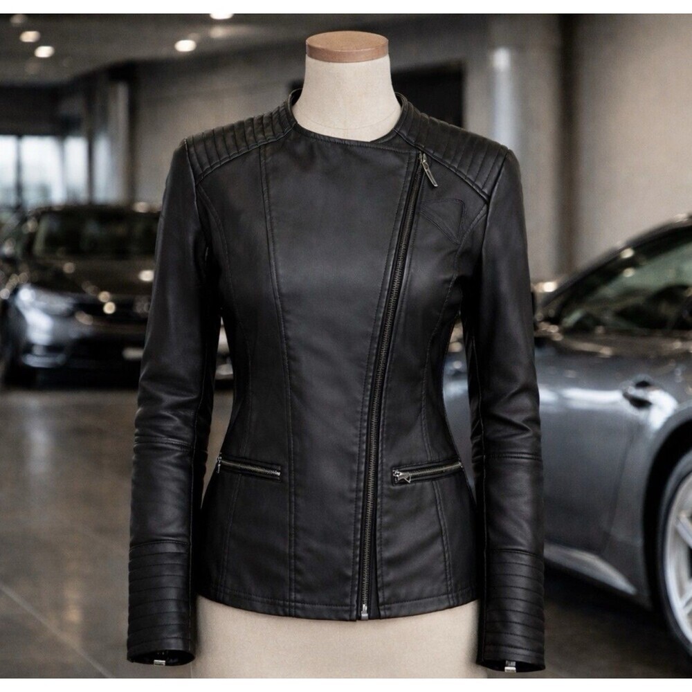 Ferrari F-COLLECTION W2800 Woman Vegan Leather Jacket Size Small Black ITALY